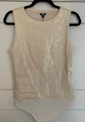 Express Cream Sequin Bodysuit thumbnail 1