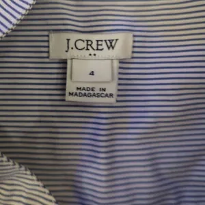 J. Crew Factory Blue & White Stripe Cotton‎ Blend Bell Sleeve Button-Down Top thumbnail 6