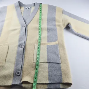 OAT New York Striped Knit Cardigan Sweater Pockets Cream Gray Women's‎ Large thumbnail 8