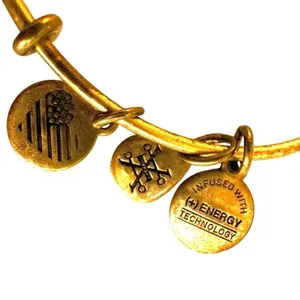 Alex and Ani love charm gold tone bangle bracelet thumbnail 6
