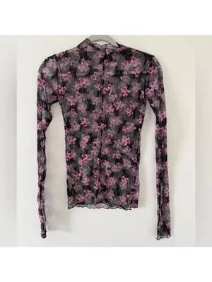 Free People Lady Lux Lace Feminine Layering Top Black & Pink Floral size small thumbnail 4