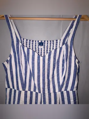 Old Navy Striped Maxi Dress‎ Med Blue White Linen Cottagecore Picnic Dorothy thumbnail 4