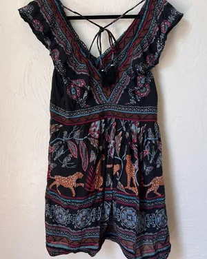 Anthropologie Deep V leopard butterfly mini dress size M thumbnail 1