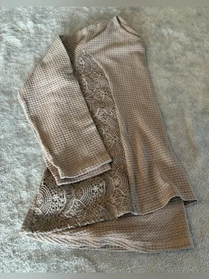 Women’s Indigo Soul Taupe Lace-Panel Waffle Knit Long-Sleeve Top Size X-Large thumbnail 7