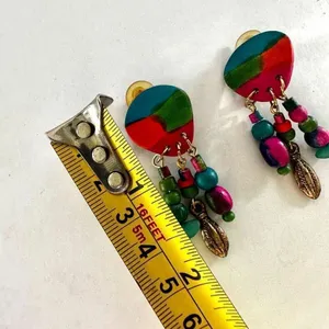Multi colored dangling clip on earrings thumbnail 5
