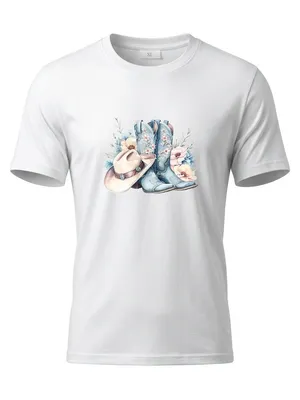 Women’s Premium Quality Boots and Cowgirl Hat Short Sleeve White T Shirt Size XL thumbnail 1
