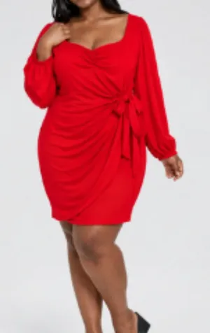 Ava & Viv Women's 1X Red Ruched Tie Front Long Sleeve Mini Dress NWT Plus Size thumbnail 1