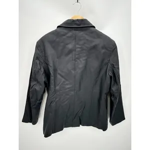 Black Leather Biker Jacket Womens Large Full Zip Quilted Lining Edgy Moto Grunge thumbnail 11