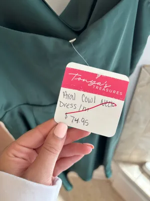 Boutique Emerald Green Satin Cowl Neck Dress thumbnail 2