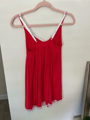 Dolls Kill Avid love ❤️ red white lace trim babydoll nighty mini slip dress S thumbnail 7