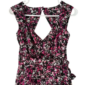 White House Black Market Pink Floral Tiered V Neck Cocktail Party Dress Size 6‎ thumbnail 4