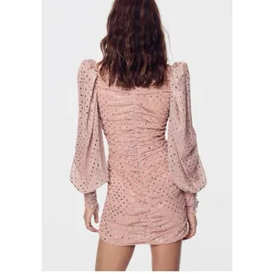 For Love And Lemons Champagne Pink La Villette Long Sleeve Mini Dress Size S thumbnail 2