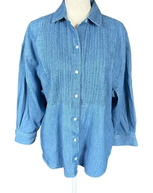 Old Navy XSP The Boyfriend Shirt long sleeve collared button down denim women's thumbnail 1