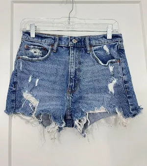 Abercrombie & Fitch Size 26 High Rise Mom Shorts Distressed Denim thumbnail 1