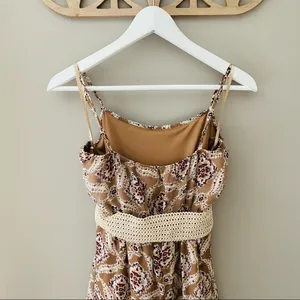Vanity Floral Print Ruffle Dress Tan Sz Medium thumbnail 6