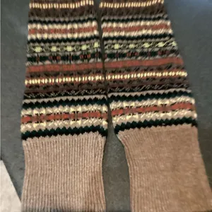 Striped Knit Leg Warmers Brown thumbnail 1