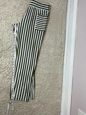AnyBody Olive Green & White Vertical Stripe Straight Leg Pants thumbnail 6