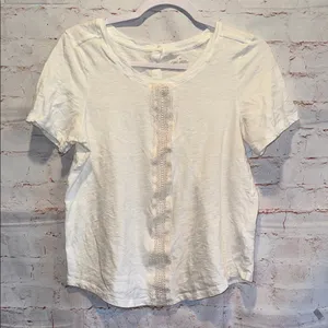 Pilcro Anthropologie Women's White Lace shirt casual button accents Medium thumbnail 1
