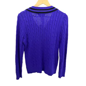 Lauren Ralph Lauren Purple Cable Knit Tennis Sweater V-Neck Preppy Varsity L NWT thumbnail 5