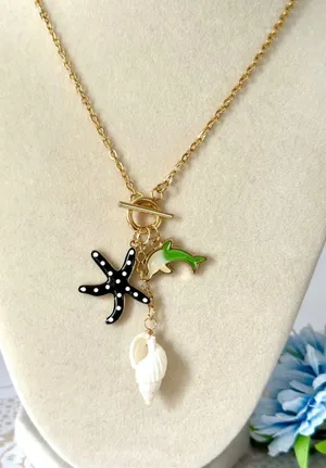 Dolphin & Starfish Necklace (43)🐬 Gold thumbnail 1