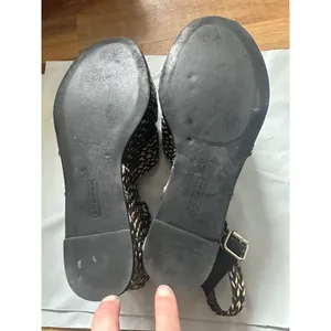 Steven New York Woven Espadrille Wedge Sandals Black Tan Ankle Strap Platform thumbnail 4