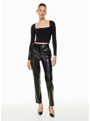 Aritzia Babaton Contour Long Sleeve Square Neck Crop Top Black XS Stretch thumbnail 2
