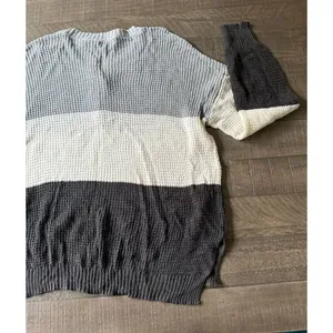 American Eagle Women's color-block gray white black waffle-knit henley sweater S thumbnail 9