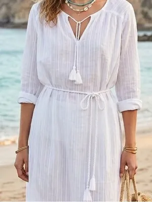 Merona White Tassel Tie Sheer Cotton Dress with Liner Sz M Boho Coastal thumbnail 1