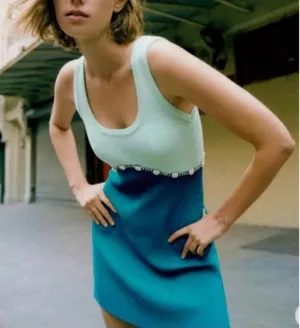 New with tags - Zara mint green & aqua knit dress with jewel appliqué size small thumbnail 2