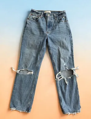 ABERCROMBIE & FITCH Ankle Straight Distressed Jeans Size 2 thumbnail 1