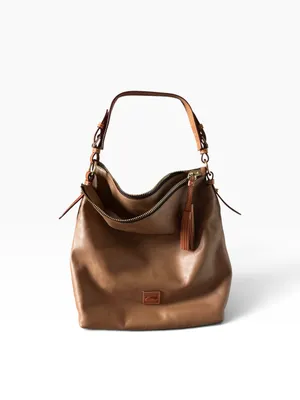 Dooney & Bourke smooth leather large hobo handbag mustard brown leather large thumbnail 2