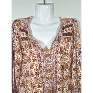 Lucky Brand Womens Boho Floral Paisley Peasant Top Tassel Studded Orange Small‎ thumbnail 2