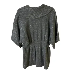 Gauge & Cable XL Gray Metallic Knit Sweater Tunic Cowl Neckline Wide Sleeves thumbnail 7