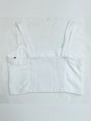 NWT Abercrombie & Fitch Square Neck Linen Crop Top – White – XL thumbnail 6