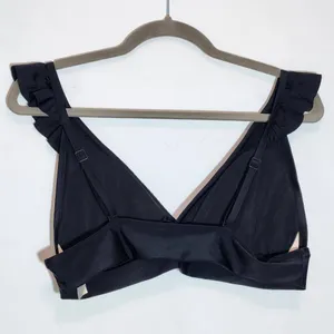 Aerie Black Ruffle Bikini Top NWT Size XL Black Triangle Bikini Top thumbnail 4