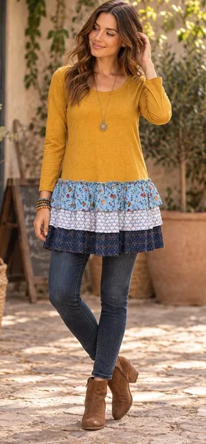 Matilda Jane Boho Tier Tunic Womens Top Small Cottage Patchwork Ruffle Artsy thumbnail 1