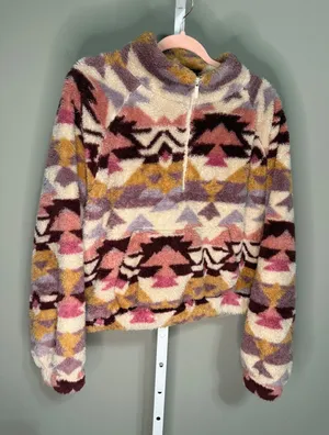 AERO Southwestern Aztec Sherpa 1/4 Zip Fleece Pullover XL‎ Kangaroo Boho Rustic thumbnail 1