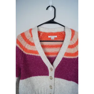 American Eagle Striped Cardigan Button Front Multicolor Pink Cream Fuzzy Size XS thumbnail 5