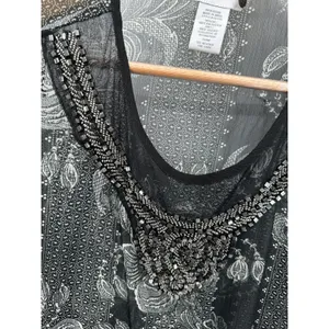 Soft Surroundings Black Cream Sheer Beaded‎ Poncho Swim Cover Up S/M 26733 thumbnail 5