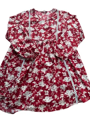 Dokotoo Women Size XL Red Floral Long Sleeve V-Neck Crochet Trim Babydoll Dress thumbnail 1