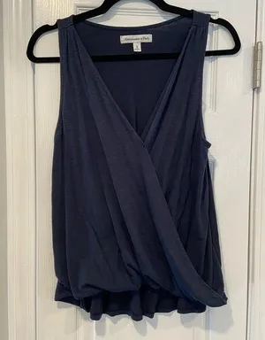 Abercrombie & Fitch Size S Navy Blue Soft Slub Knit Wrap Front Tank Top thumbnail 1