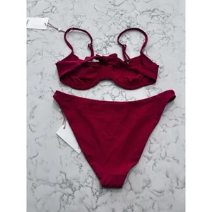 NWT Quince Cherry Red Italian Demi Bikini Top & Low Rise Bottom Set Size Small thumbnail 2