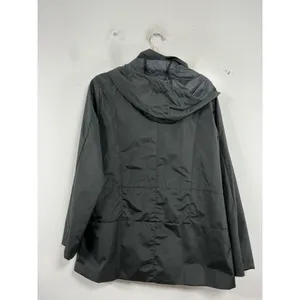 Womans Excellent Condition Hooded Windbreaker Large Black Lined Full Zip thumbnail 2