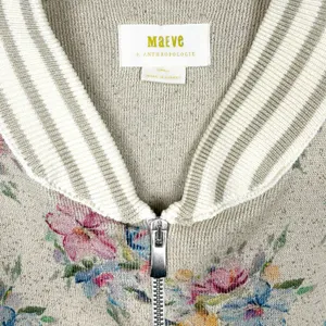 Anthropologie Maeve Lurex Floral Print Metallic Knit Bomber Jacket Size Small thumbnail 8