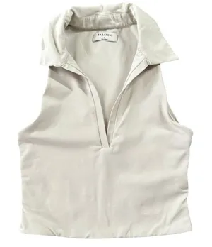 Babaton‎ Size Small Sculpt Knit Polo Top Beige Sleeveless V-Neck Crop Top thumbnail 1