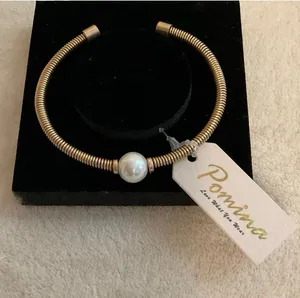 Pomina Gold-Tone Coil Bracelet with White Pearl Accent thumbnail 1