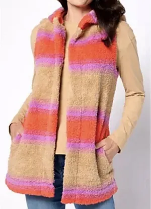 Koolaburra by UGG Sherpa Fleece Striped Hooded‎ Vest XL thumbnail 1