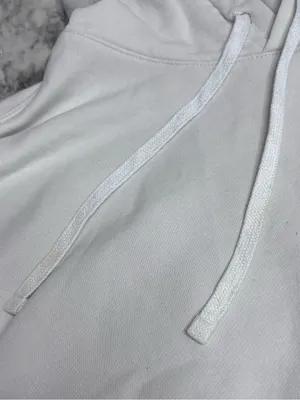 Nike White Crewneck Hoodie pullover sweatshirt Black Swoosh large flaws thumbnail 7