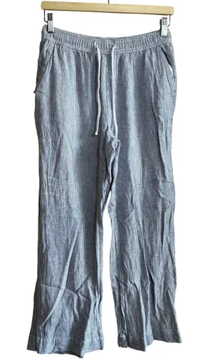 Briggs Striped Linen Blend Pull On Pants M Blue White Women Drawstring Waist thumbnail 1