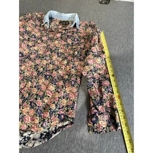 VTG At Last Shirt Top Women M Floral Button Down Long-Sleeve Denim Collar 90's thumbnail 8